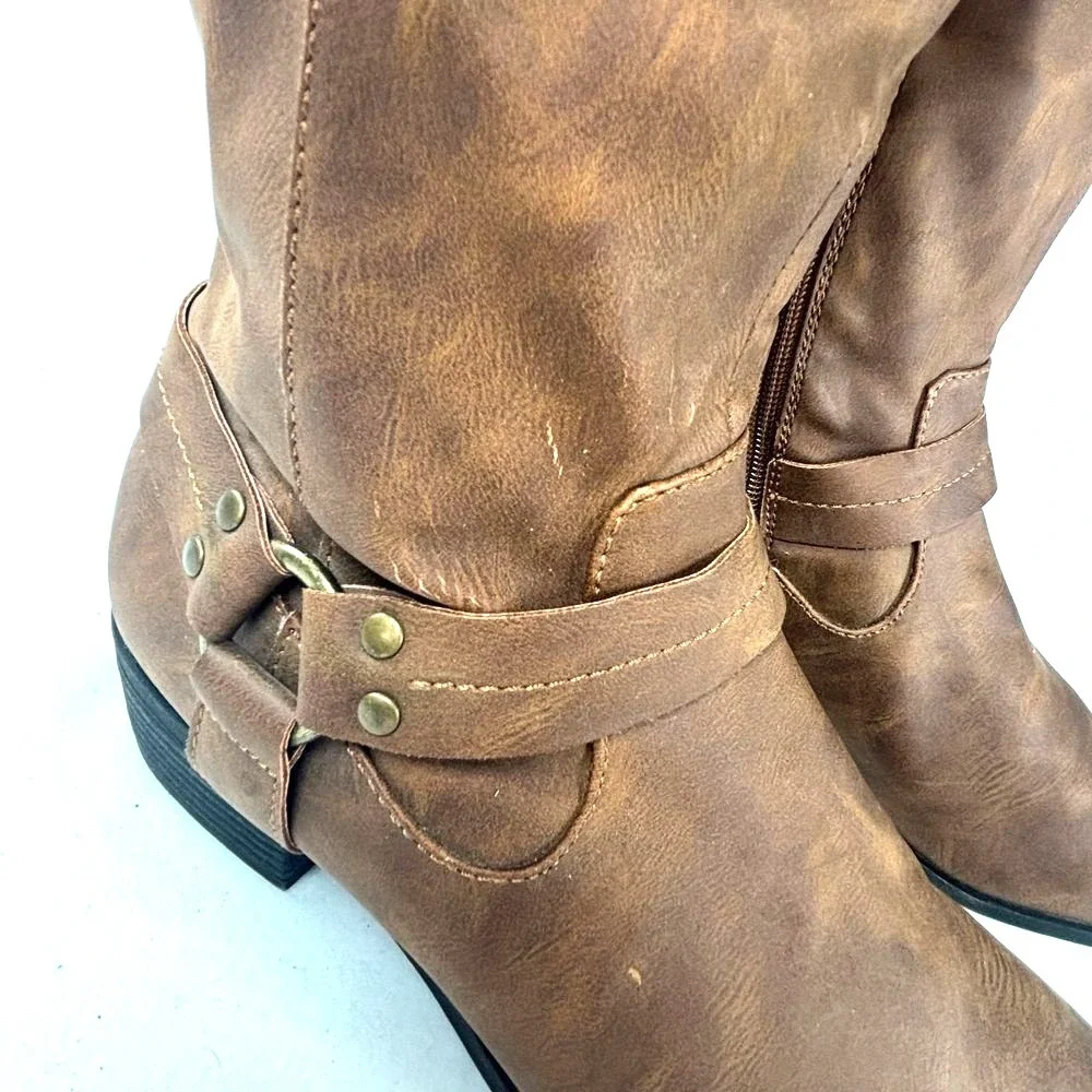 Madden Girl Riding Boots Knee High Womens Sz 7 Brown‎ Faux Leather Equestrian
